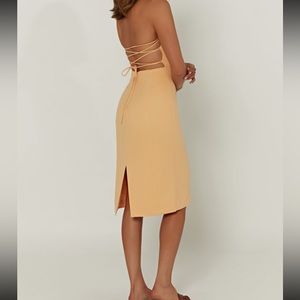 MESHKI Kyleigh Linen Strapless MIDI Dress